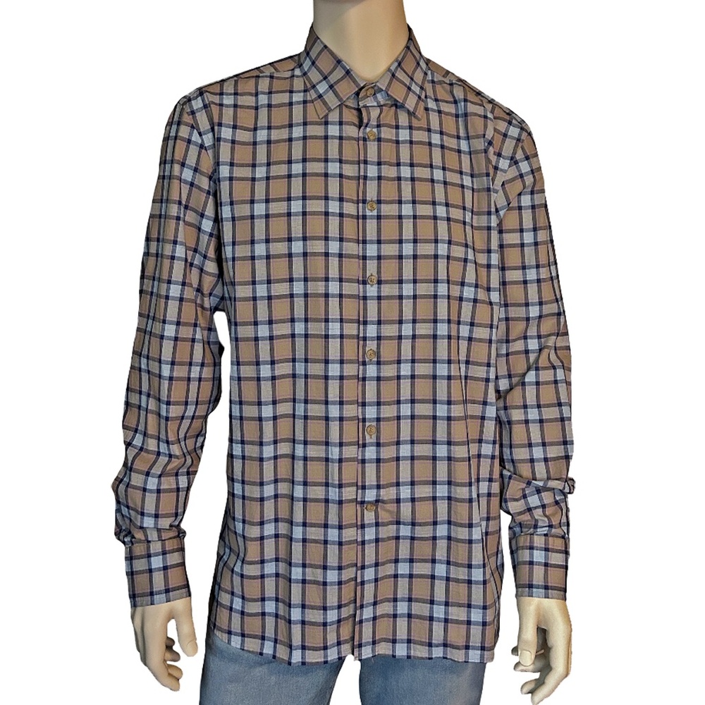 Joseph Abboud Plaid Shirt Spread Collar Full Button Front French Placket NWOT